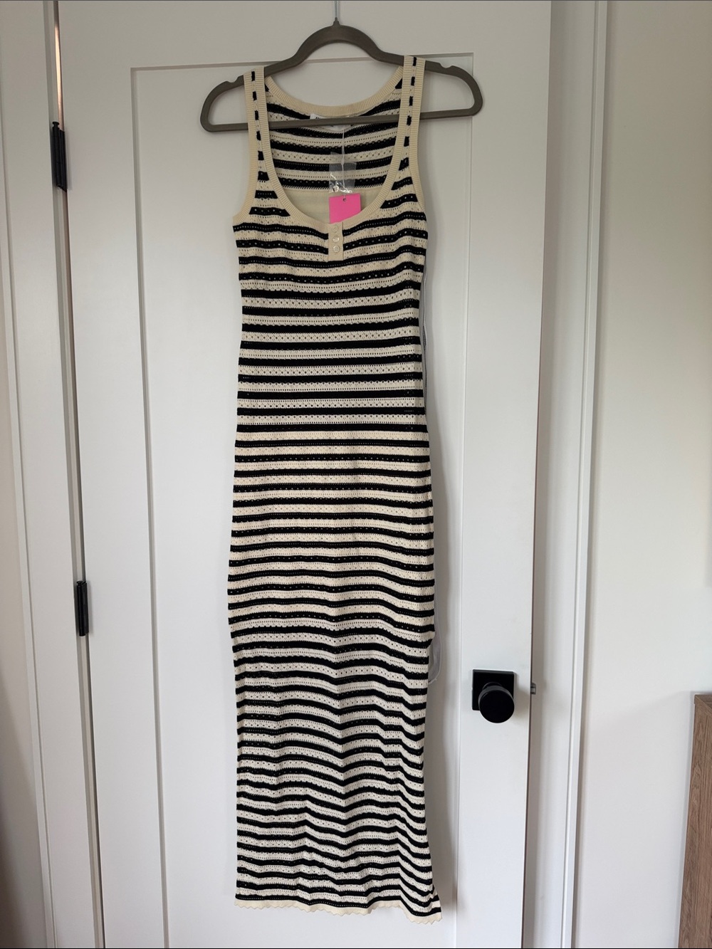 Amanda Uprichard Black and Cream Striped Maxi Dress